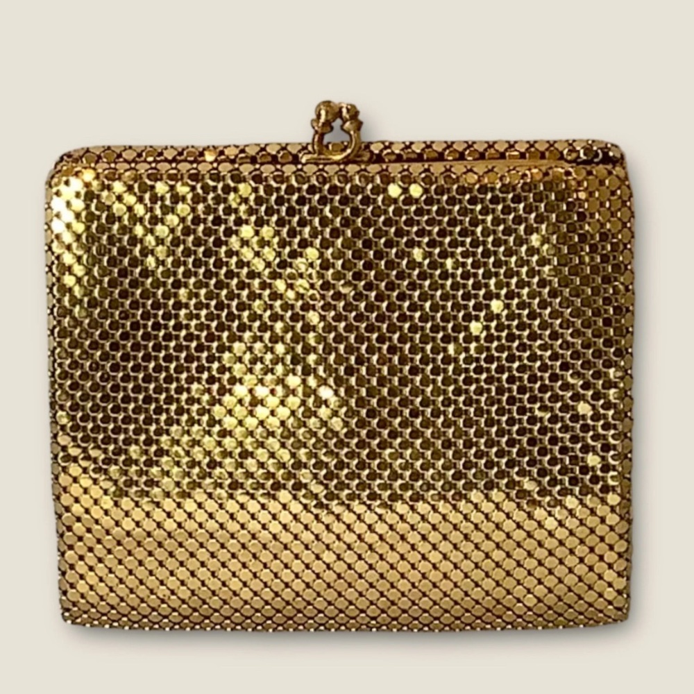 Vintage-Whiting & Davis-Gold Mesh Coin Purse with Chain-original box-never used